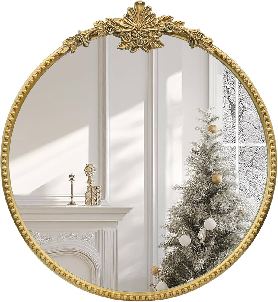 Round Gold Mirror,28inch Baroque Style Vintage Decorative Circle Wall Mirror for Living Room, Bed... | Amazon (US)