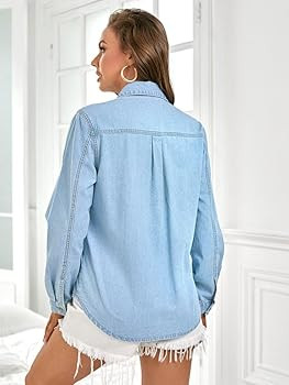 Denim Shirt Women Chambray Jean Western Shirts Long Sleeve Button Down Tops | Amazon (US)