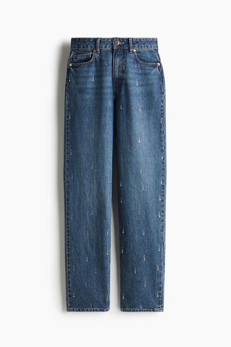 H & M - Rhinestone-Embellished Jeans - Blue | H&M (US + CA)