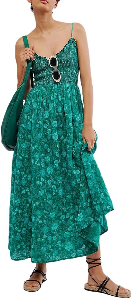 Women's Floral Maxi Beach Dress Summer Hollow Out Eyelet Embroidery Dress Flowy Boho Sundress Bac... | Amazon (US)