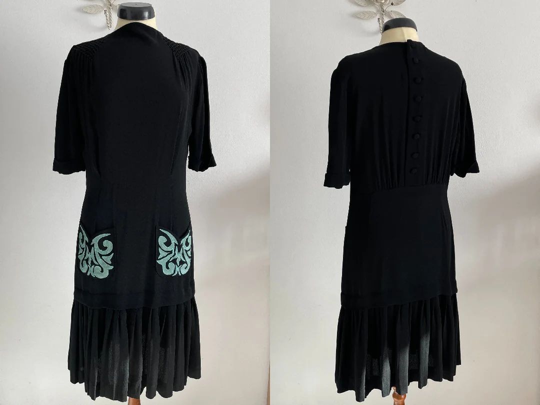 1920s Black Silk Dress Antique 20s Dress - Etsy | Etsy (US)