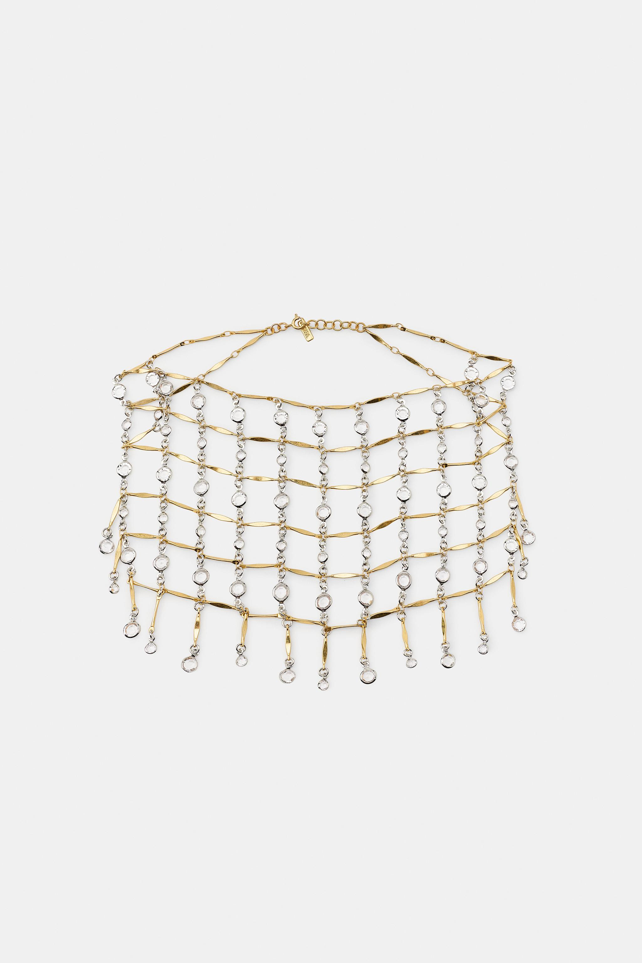 Mixed necklace featuring multiple metal pieces and contrasting jewel appliqu\u00e9. Lobster clasp... | Zara US