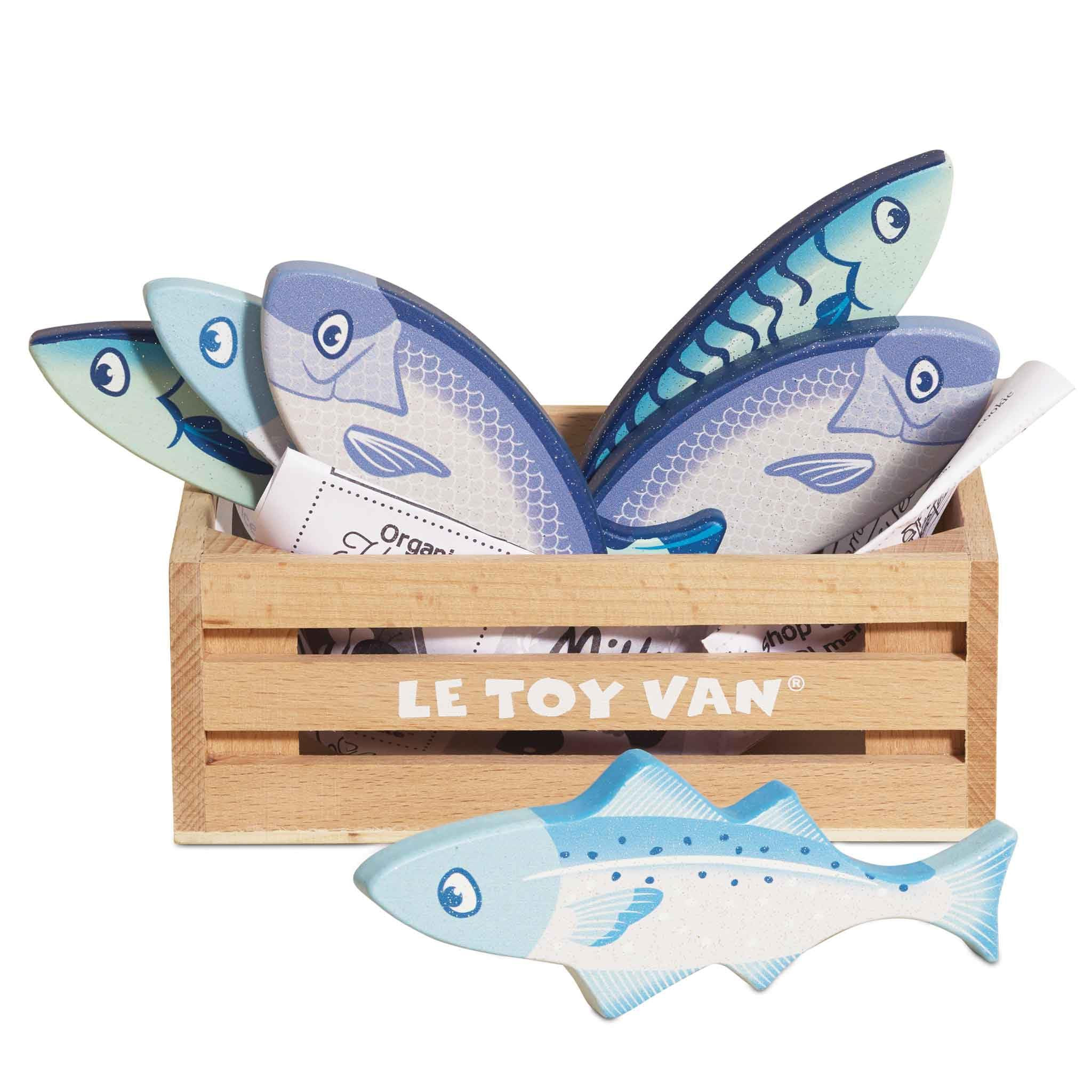 Le Toy Van - Wooden Honeybee Market Fresh Fish Crate Supermarket Pretend Play Shop Food, Blue | Amazon (UK)