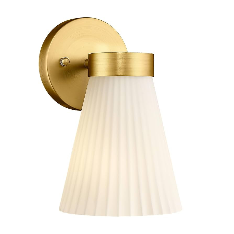 Gold Wall Sconce, HWH Single Wall Light Fixture Brushed Gold Vanity Lamp with Frosted Milk White ... | Amazon (CA)