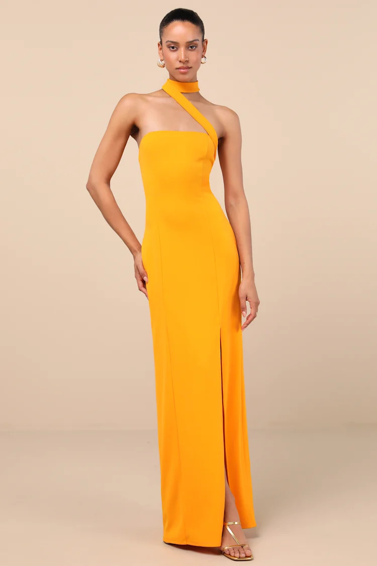 Seraphina Golden Yellow Asymmetrical Column Maxi Dress | Lulus