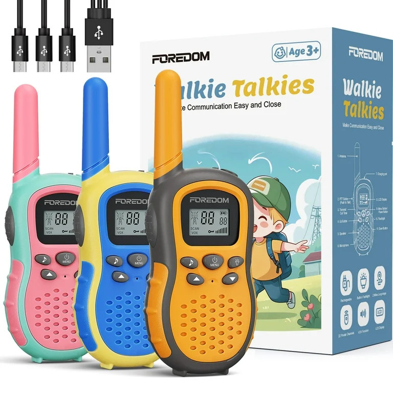 FOREDOM FD666 Rechargeable Walkie Talkies for Kids with Long Range, Flashlight - 3 Pack | Walmart (US)