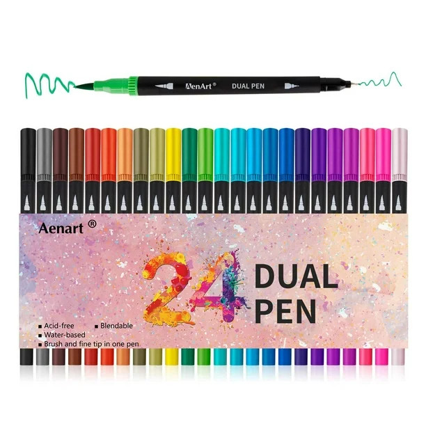 Dual Tip Art Marker Fine Point Bullet Journal Pens and Colored Brush Markers (24 Set) - Walmart.c... | Walmart (US)