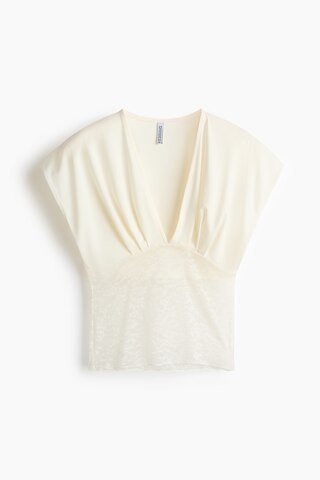 H & M - Drapiertes Top aus Jersey und Spitze - Cremefarben | H&M (DE, AT, CH, NL, FI)