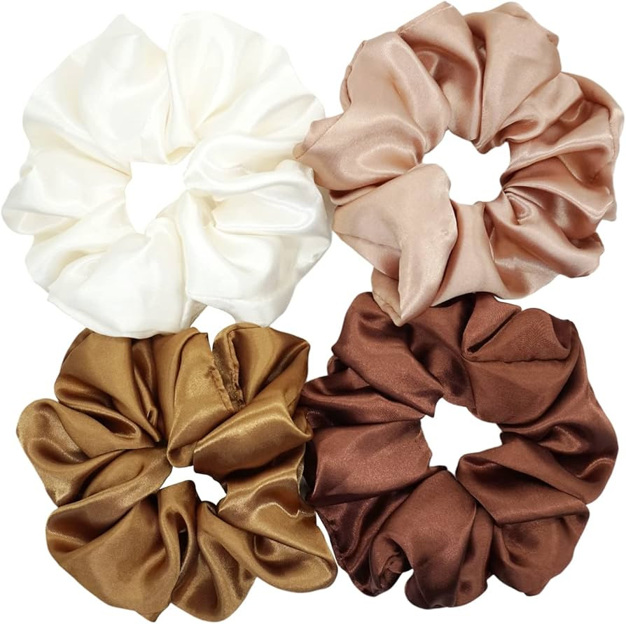 4 Pieces Satin Silk Scrunchies for hair, Big Hair Scrunchies Satin Hair Ties Ponytail Holder No H... | Amazon (US)