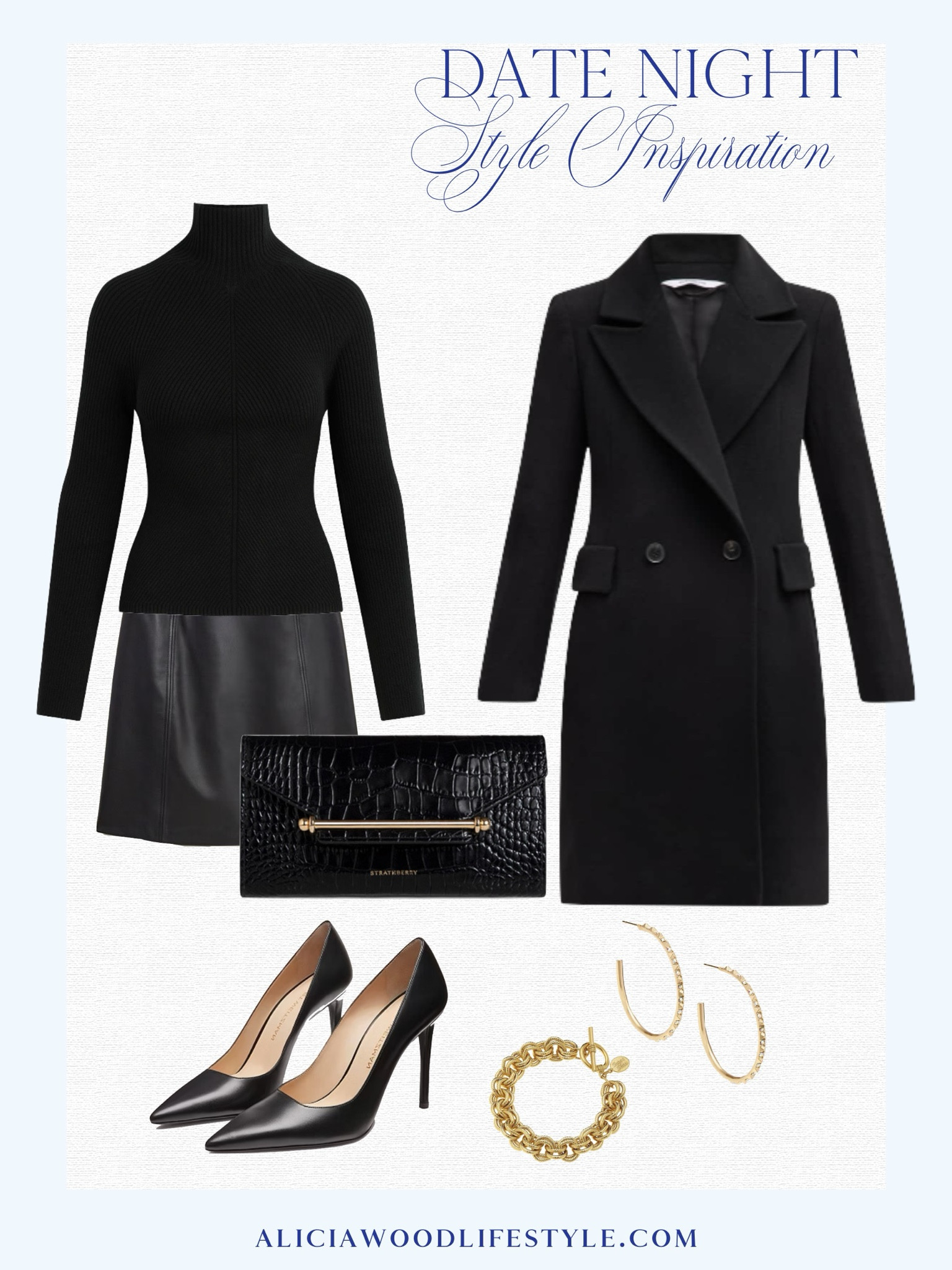 Date Night Style Inspiration 

Black cashmere turtleneck
Black faux leather mini skirt 
Black coat 
Black
Pumps
Black croc clutch
Gokd hoop earrings
Hold link bracelet 



#LTKSeasonal #LTKOver40 #LTKStyleTip