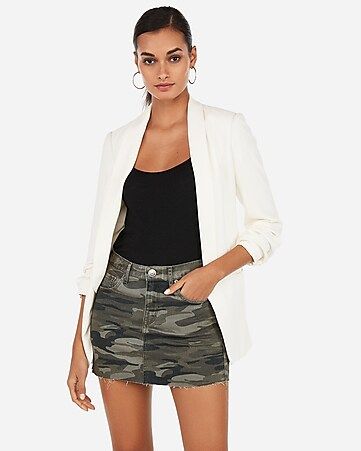 mid rise raw cut camo mini skirt | Express