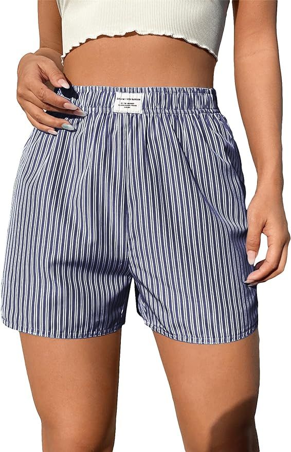 SOLY HUX Women's Striped Shorts Elastic High Waisted Straight Leg Summer Shorts | Amazon (US)