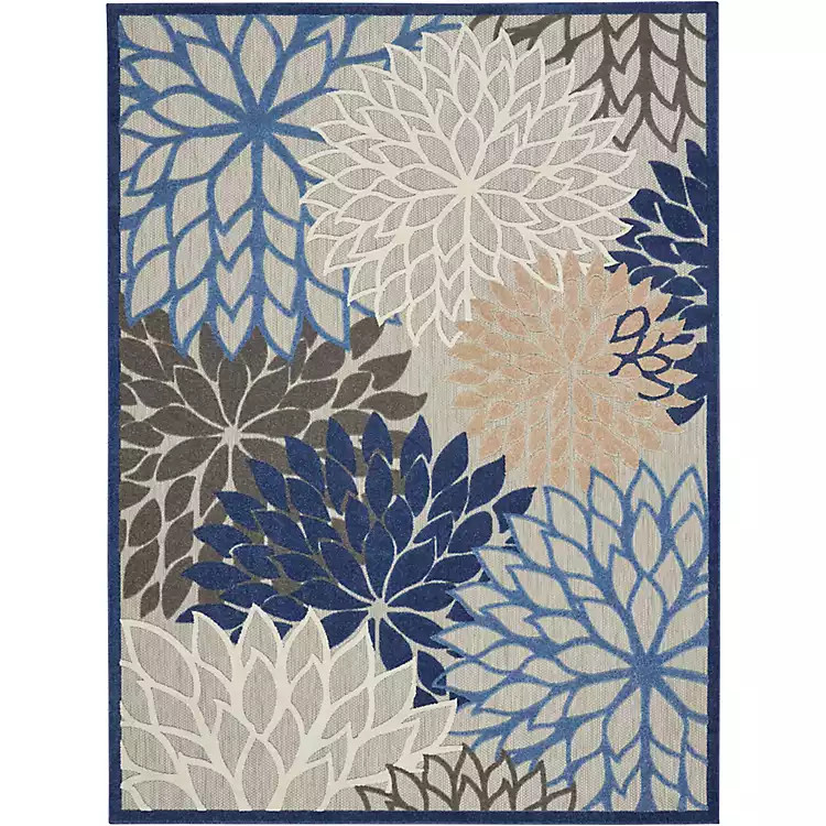 Blue Floral Outdoor Area Rug, 7x10 | Kirkland's Home