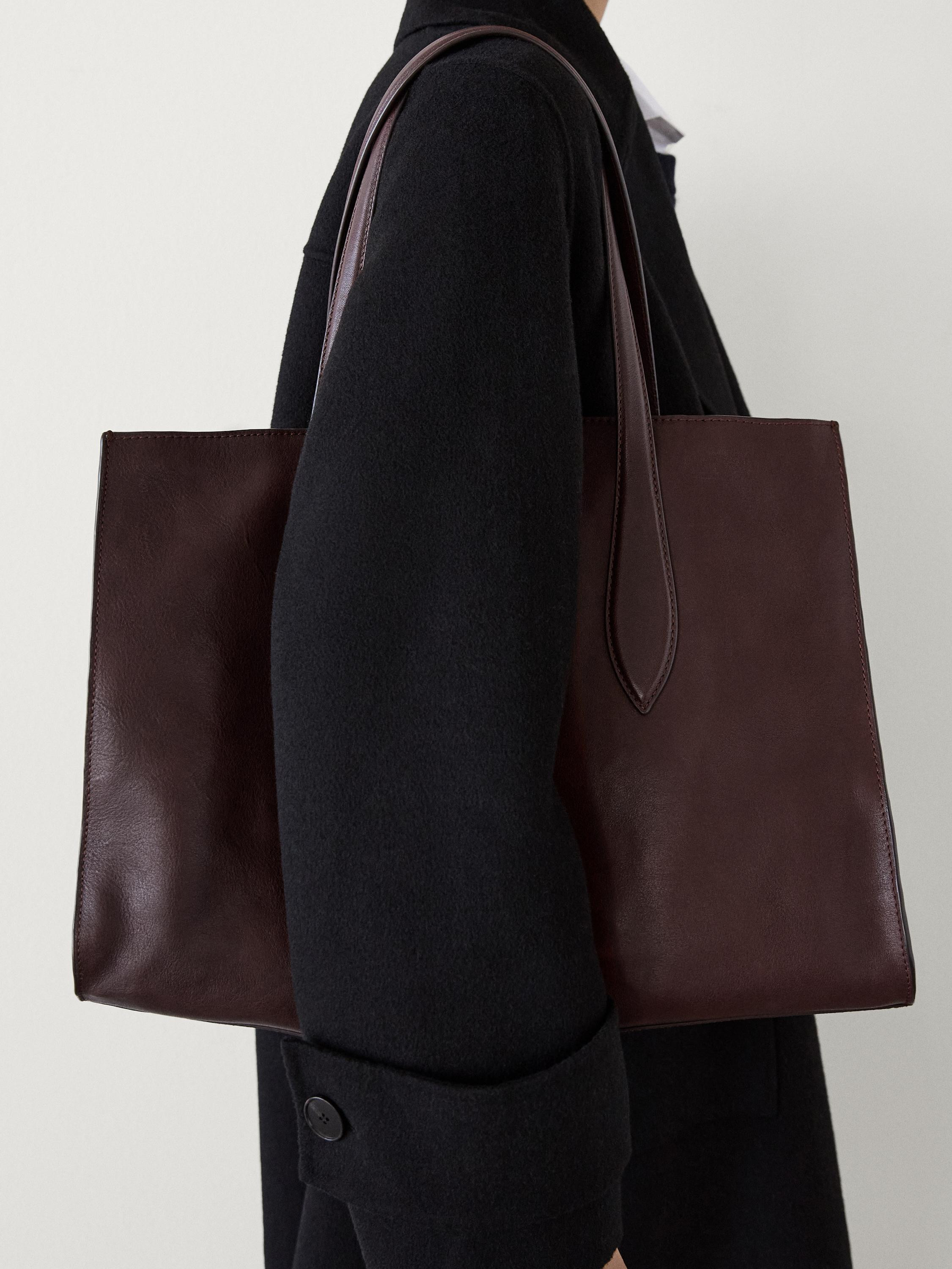 Nappa leather maxi tote bag | Massimo Dutti US