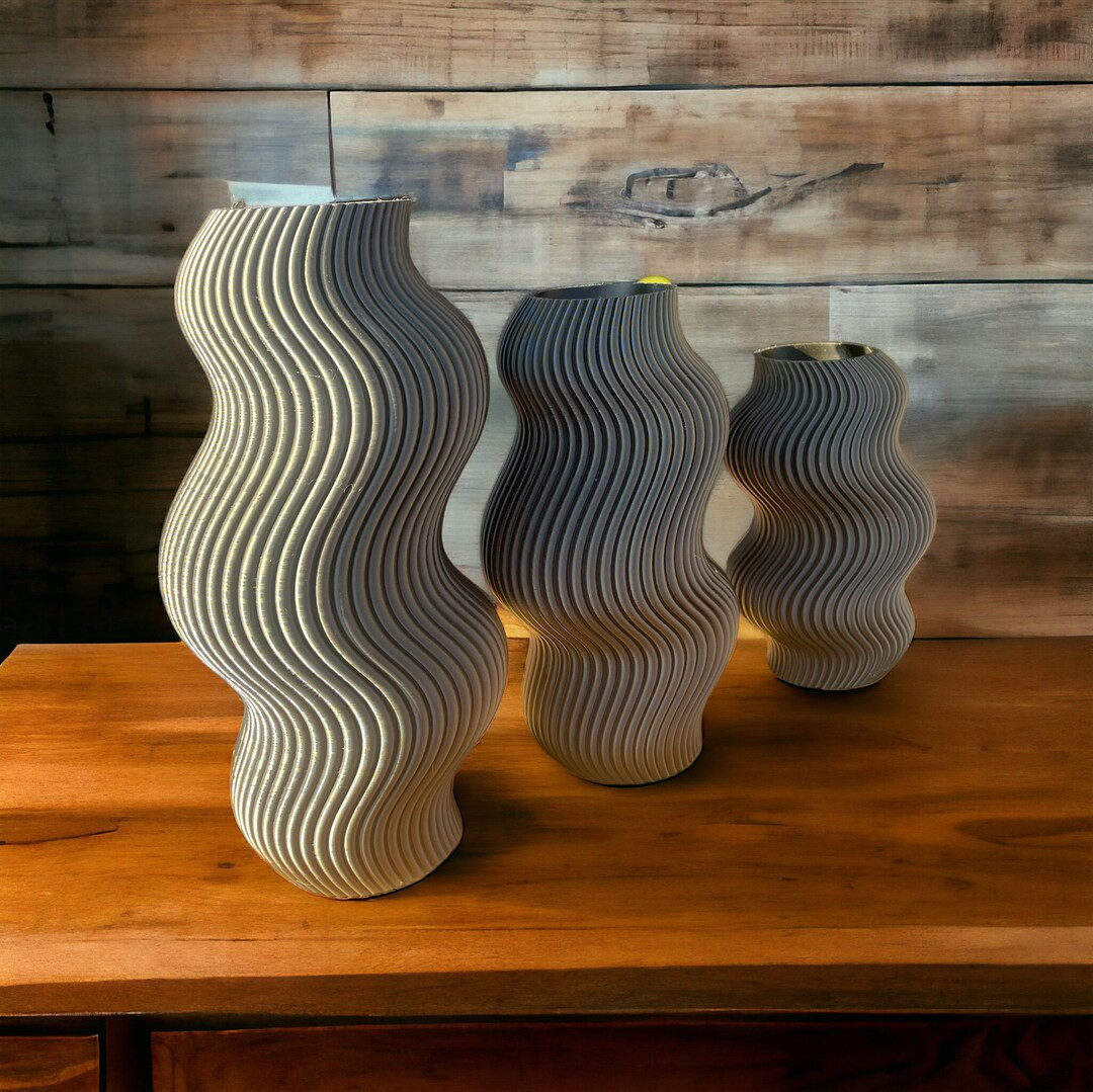 Wavy Vase Black Triple Set Elegant Wave Shaped Design - Etsy Canada | Etsy (US)