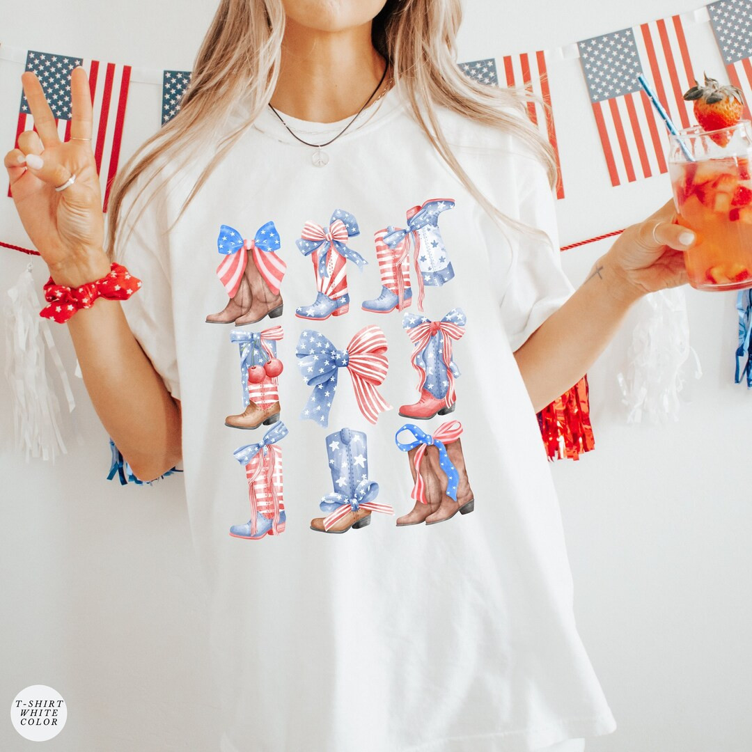 4th of July Western Boots Graphic Tee Bow Shirt,cowgirl Shirt,patriotic T-shirt,bow Girl,independ... | Etsy (US)