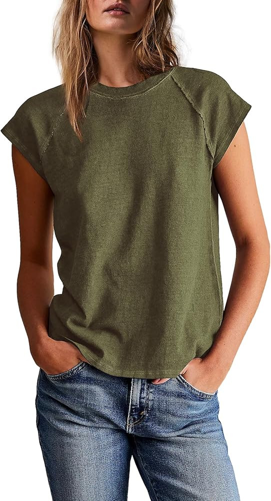 Yanekop Womens Short Sleeve Shirts Crewneck T Shirts Basic Tees Casual Summer Tops Cap Sleeve Top... | Amazon (US)
