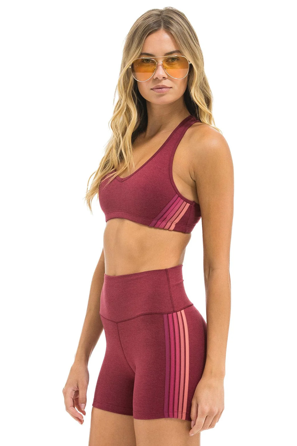 WOMEN'S 5 STRIPE SPORTS BRA - BERRY | Aviator Nation