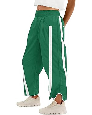 AKEWEI Womens Baggy Wide Leg Pants Summer Casual Elastic Waisted Contrast Color Workout Y2k Track... | Amazon (US)