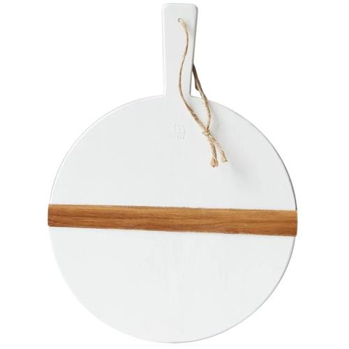 Zoey Modern Classic White Reclaimed Wood Round Serving Tray - Small | Kathy Kuo Home