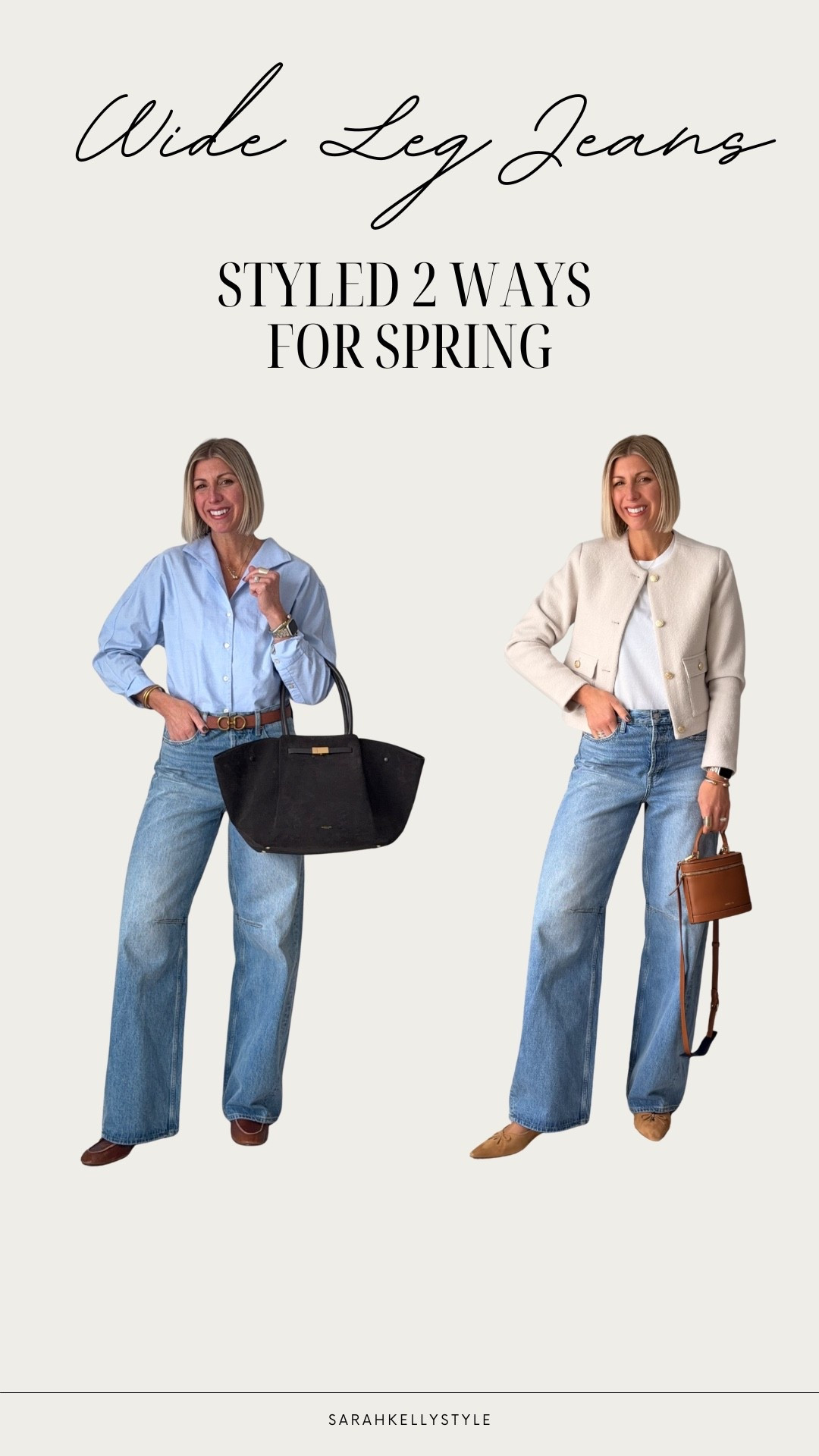 Two ways to style wide leg jeans for spring! Which one do you prefer?
Wearing my true to size 28!

#LTKootd #LTKgrwm #LTKSeasonal