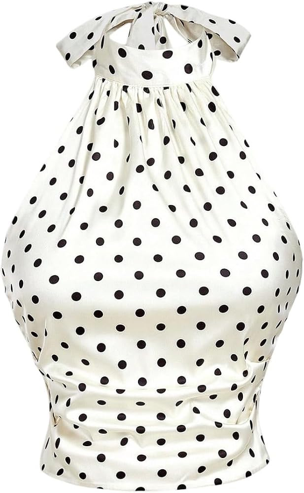 SweatyRocks Women's Polka Dots Tie Backless Halter Top Summer Casual Sleeveless Fitted Crop Date ... | Amazon (US)