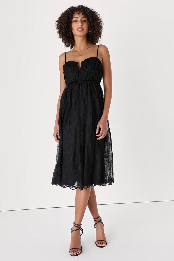 Dreamy Entrance Black Lace Bustier Sleeveless Midi Dress | Lulus (US)