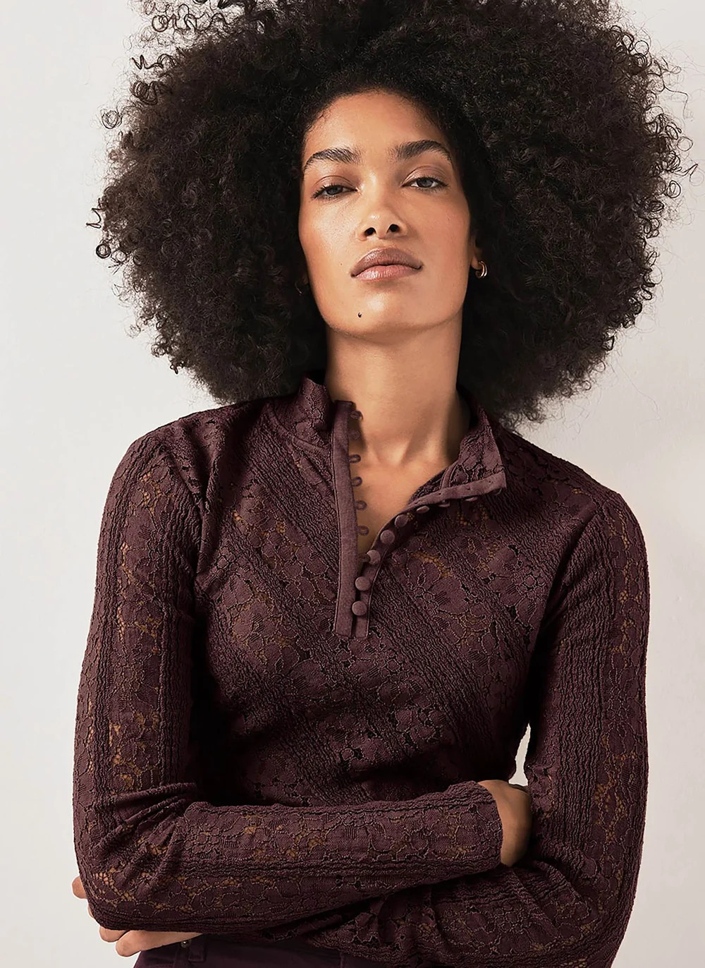 Olive Green Lace Button Detail Top | Mint Velvet - US