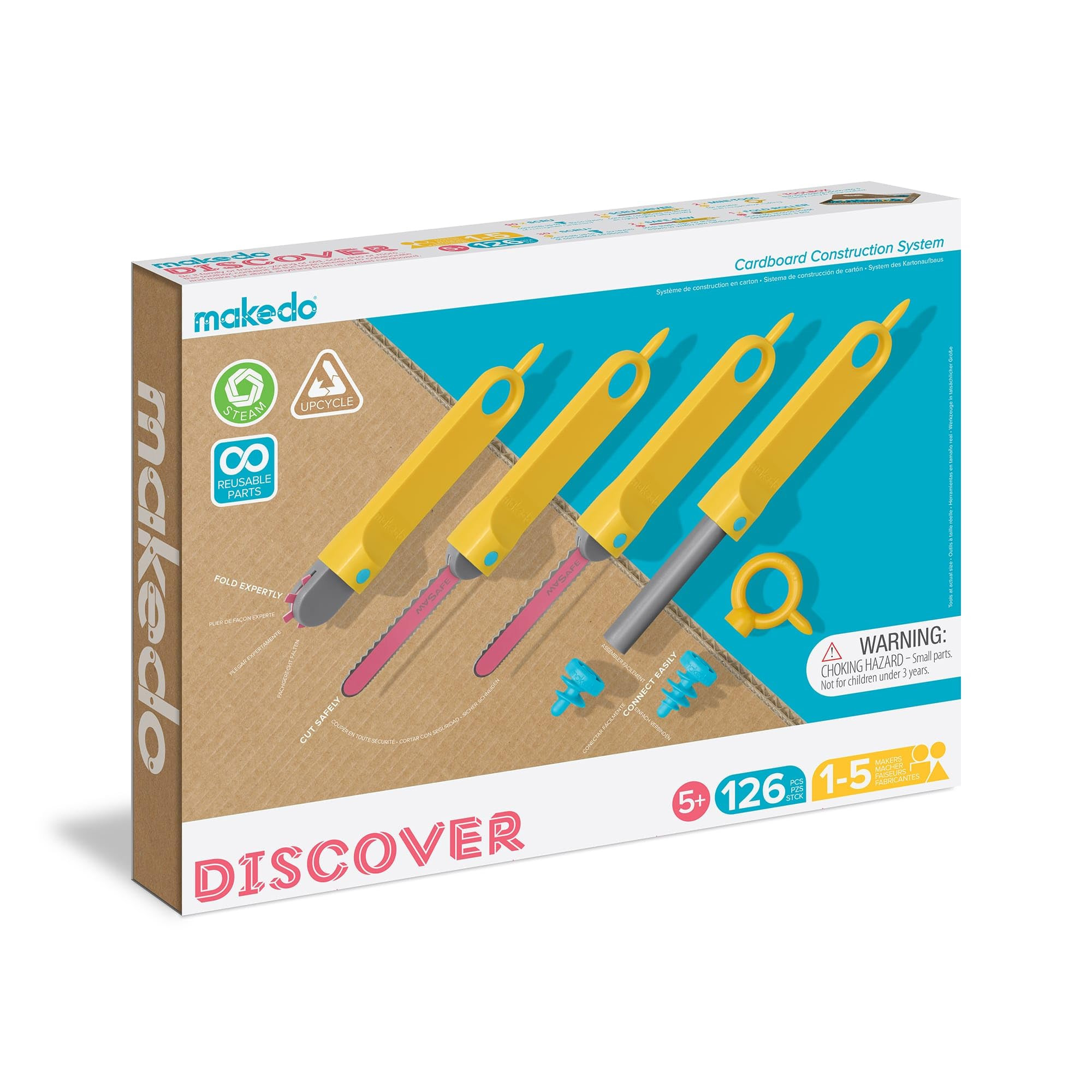 Makedo Discover | 126 Piece Cardboard Construction Toolbox for 1-5 Makers | STEM and STEAM Educat... | Amazon (US)