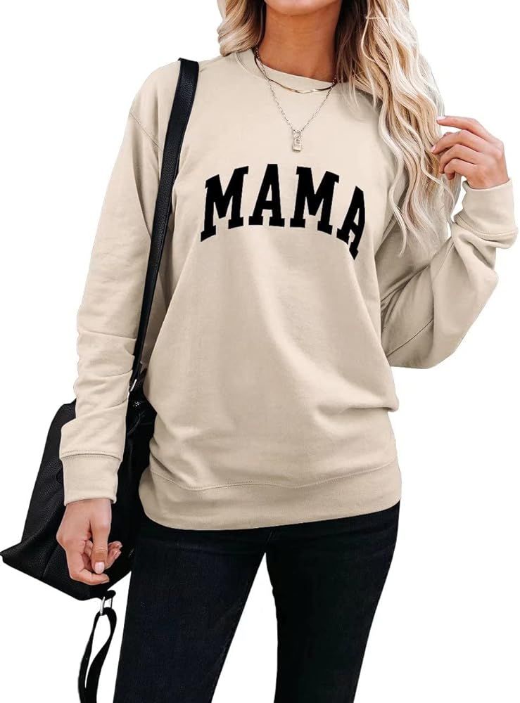 Dressmine Women's Long Sleeve Crewneck Sweatshirt Mama Letter Print Be Kind Graphic Shirts Casual Pu | Amazon (US)