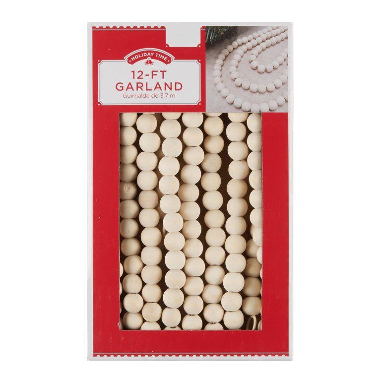 Holiday Time Natural Wood Bead Garland, 12' | Walmart (US)