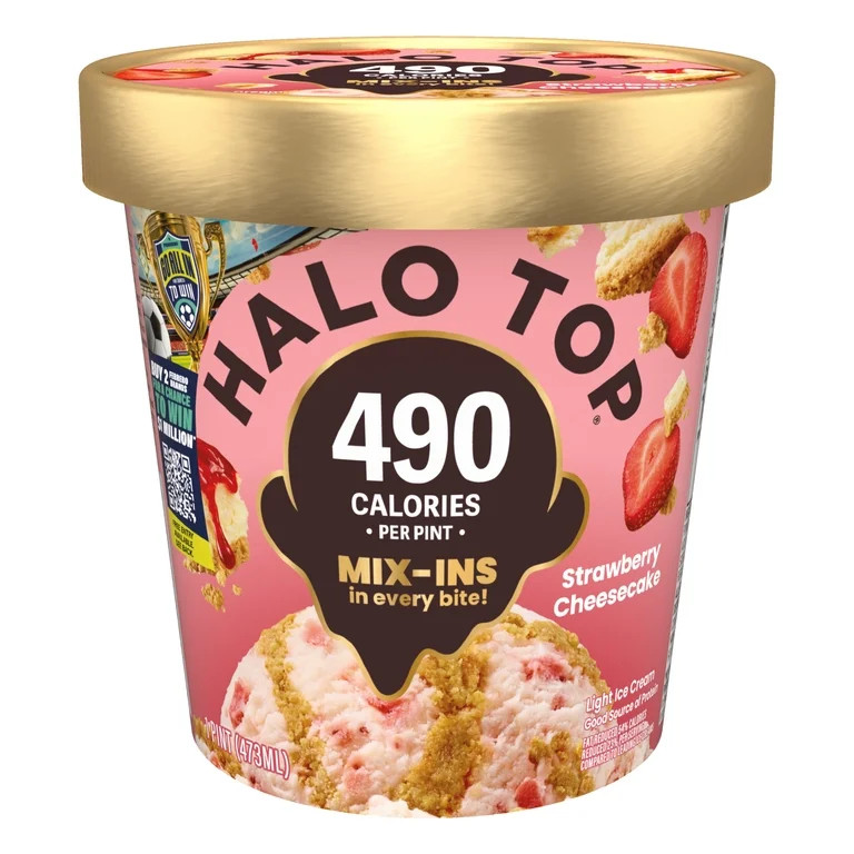 Halo Top Strawberry Cheesecake Light Ice Cream, Lower Calorie Frozen Dessert Pint, 16 fl oz | Walmart (US)
