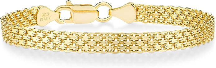 Miabella 18K Gold Over Sterling Silver Italian 6mm Solid Bismark Mesh Link Chain Bracelet for Wom... | Amazon (US)