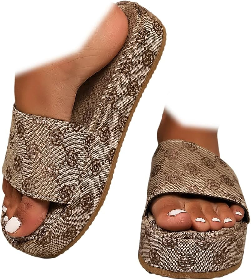 Generic Women's Canvas Platform Slides Sandals Comfortable Open Toe Summer Beach Sandals Casual W... | Amazon (US)