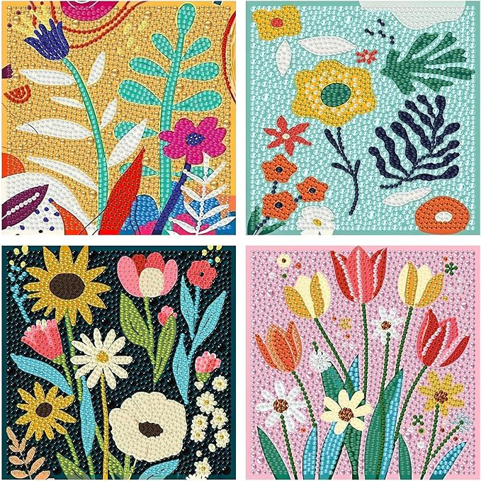 WEMEON 4 Pack Diamond Art Kits for Kids, Flower Diamond Art Painting for Kids Ages 4-8-12, Packag... | Amazon (US)