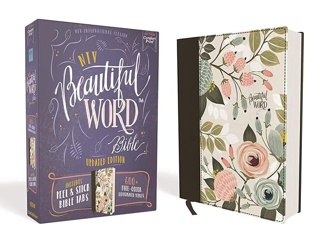NIV, Beautiful Word Bible, Updated Edition, Peel/Stick Bible Tabs, Cloth over Board, Floral, Red ... | Amazon (US)