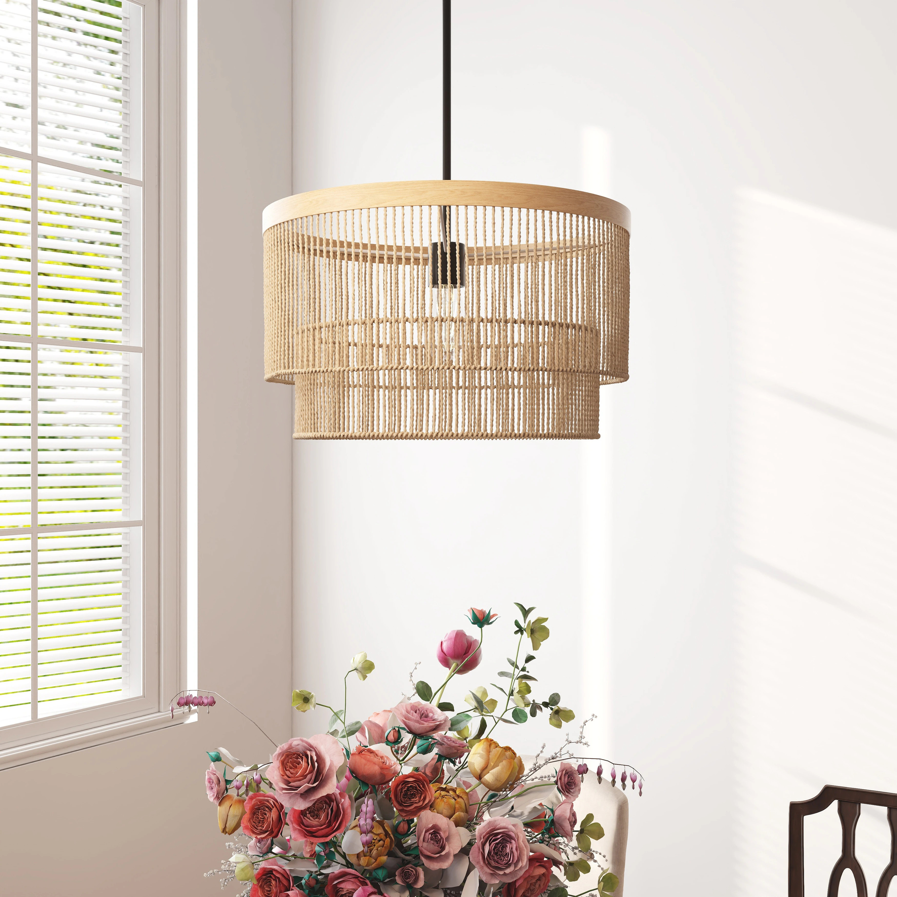 1-Light Rattan Tiered Drum Chandelier Light | Bed Bath & Beyond