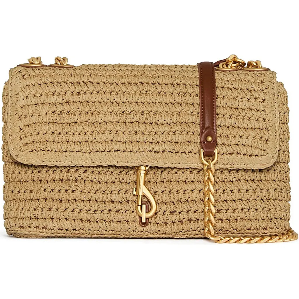Rebecca Minkoff Medium Edie Straw Crossbody Bag in Natural/Tawny at Nordstrom | Nordstrom
