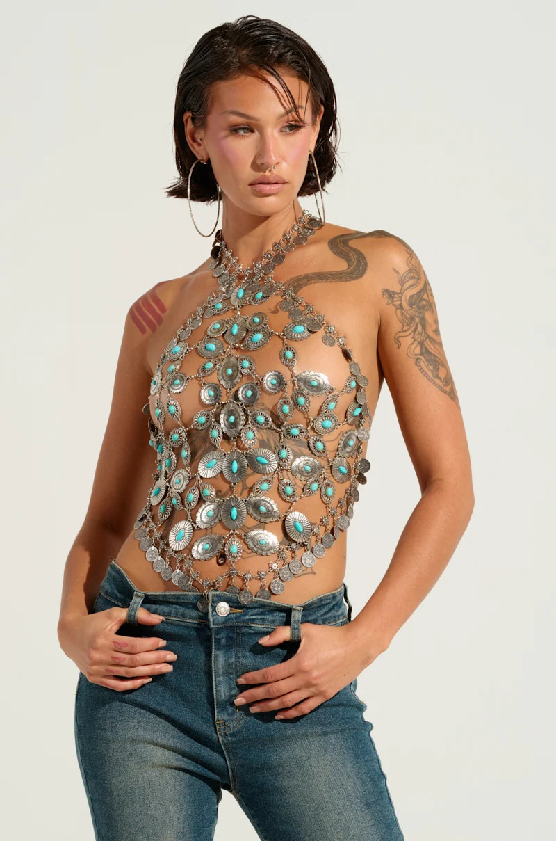 HIGH END RODEO TURQUOISE STONE TOP | AKIRA