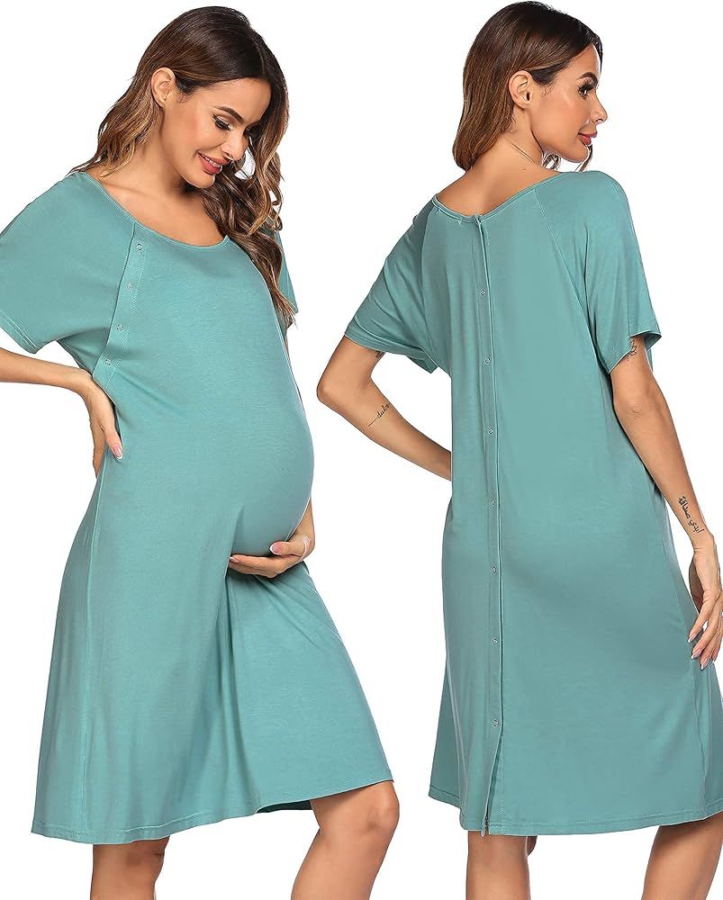 Evanhome Labor and Delivery Gown Short Sleeve Maternity Nightgown Hospital Nursing Gown Breastfeedin | Amazon (US)