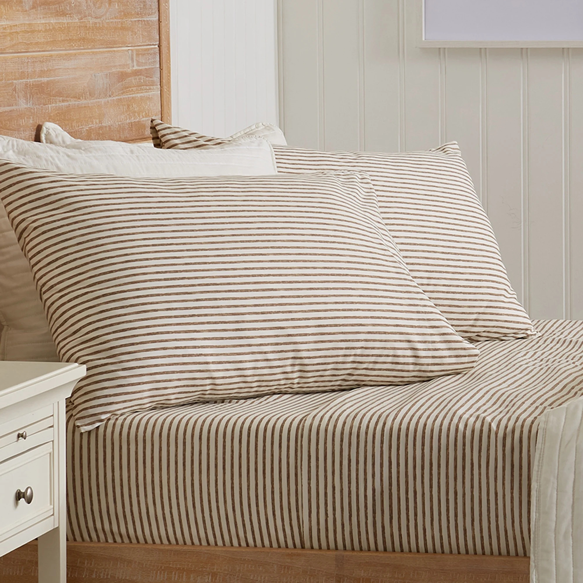 Great Bay Home Striped Microfiber Wrinkle Resistant Sheet Set  (Queen, Taupe) | Walmart (US)