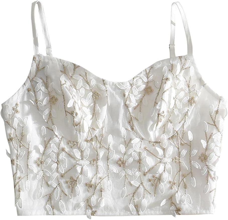 SOLY HUX Women's Lace Sequin Spaghetti Strap Zipper Back Detail Cami CropTop | Amazon (US)