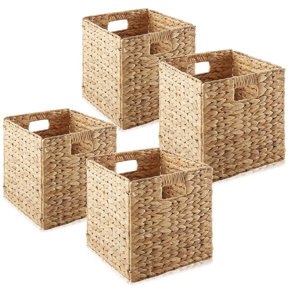 Casafield 10.5" x 10.5" Water Hyacinth Storage Baskets, Natural - Set of 4 Collapsible Cube Organ... | Amazon (US)