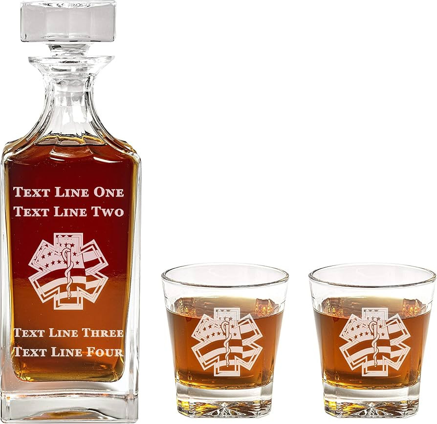 EMS Star of Life, American FlagDecanter Set - 900ml Engraved Decanter w/EMS American Flag Design ... | Amazon (US)