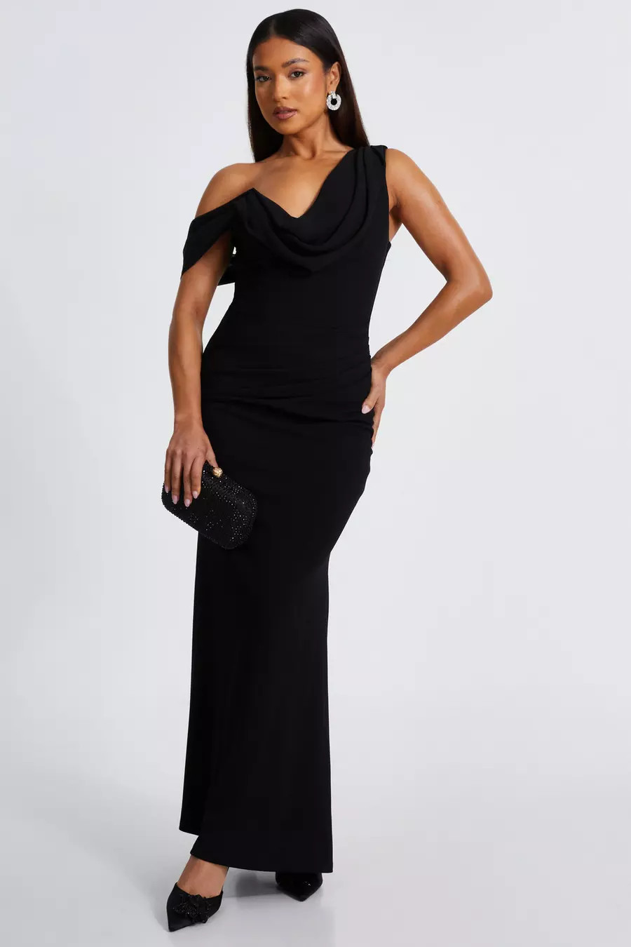 Petite Black One Shoulder Maxi Dress | Quiz Clothing