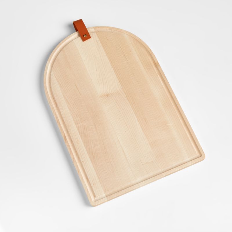 Tomos Large Maple Cutting Board with Leather Strap + Reviews | Crate & Barrel | Crate & Barrel