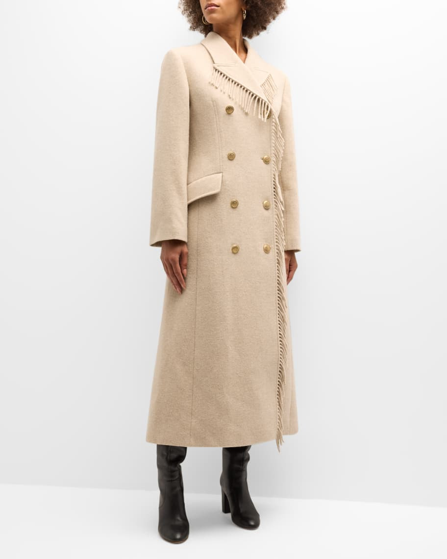 By Malene Birger Gardenia Fringe-Trim Double-Breasted Coat | Neiman Marcus