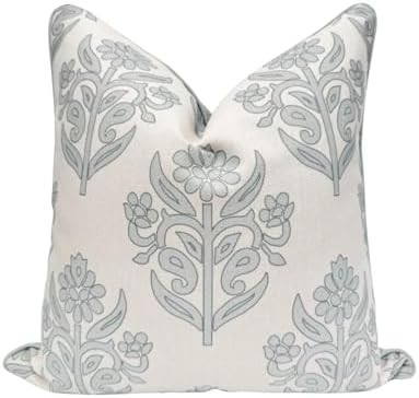 “The Naples” Floral Block Print Pillow Cover – Grey and White Blue Decorative Throw Pillow ... | Amazon (US)
