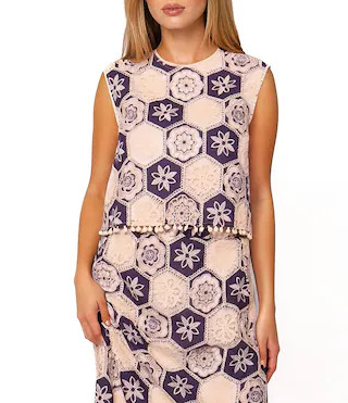 MELLODAY Coordinating Floral Crochet Lace Crew Neck Sleeveless Top | Dillard's | Dillard's