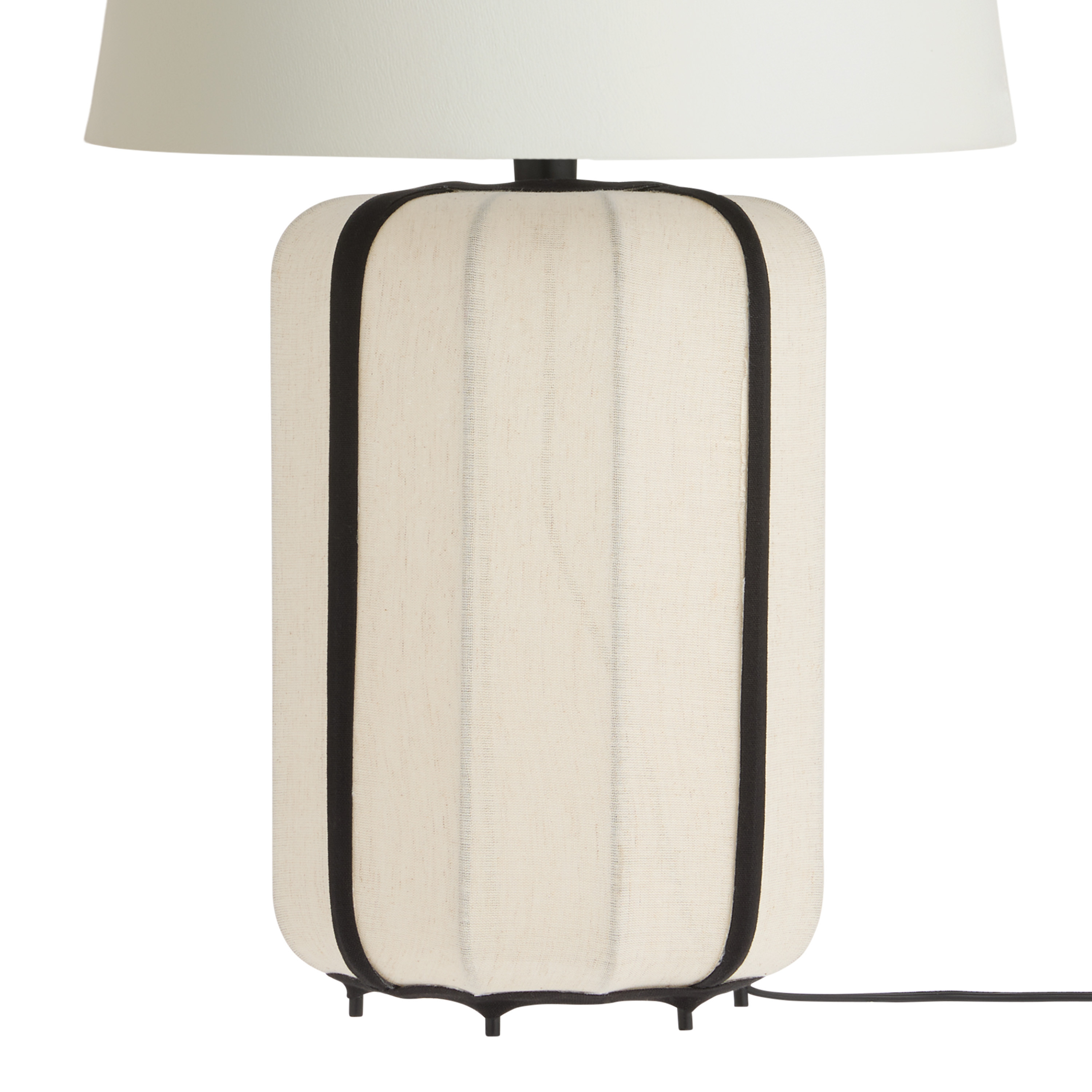 White Linen and Black Metal Ribbed Table Lamp Base | World Market
